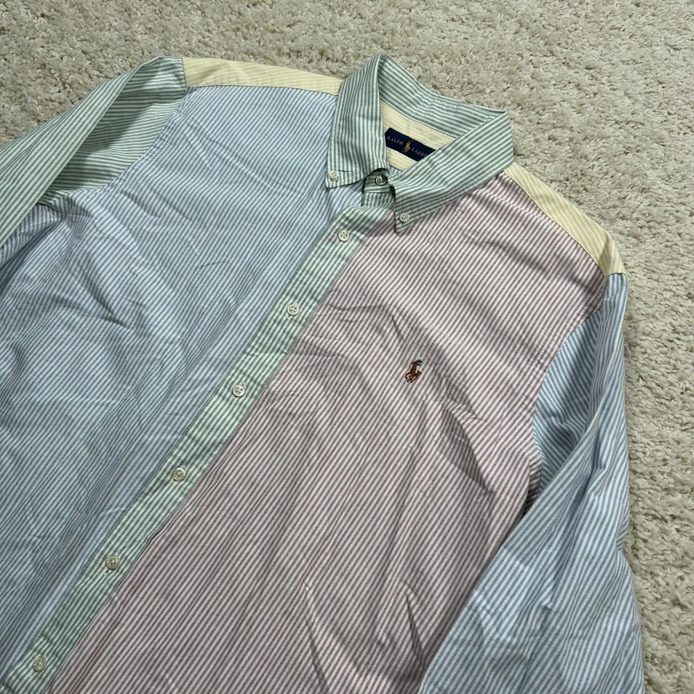 Ralph Lauren Button Down Shirt XXL Colorblock Striped Fun Shirt Long Sleeve